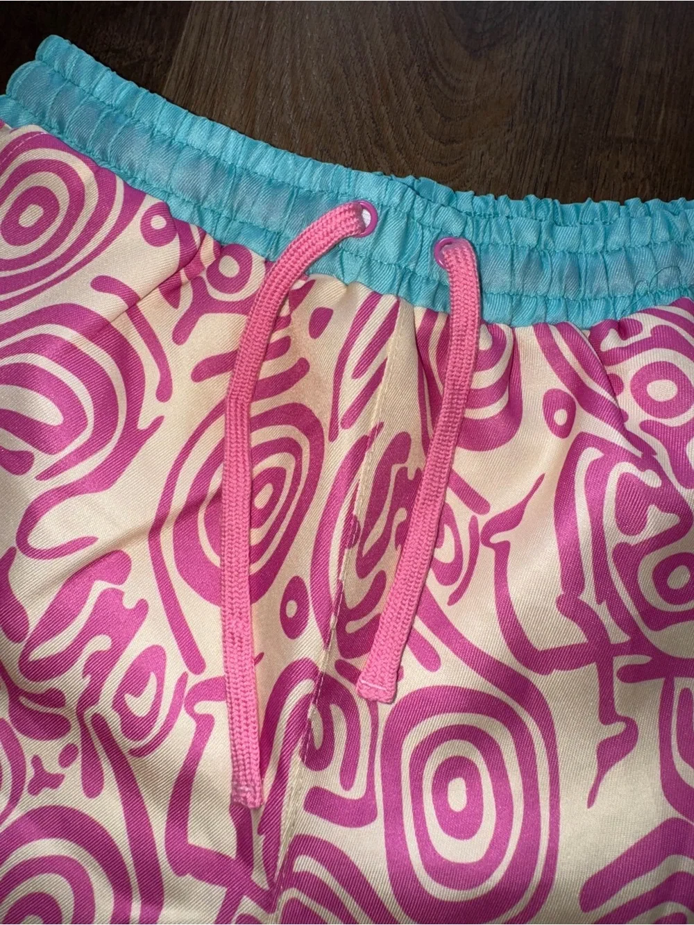 Killer Klowns Pink Swirl Swim Shorts with Aqua Waistband